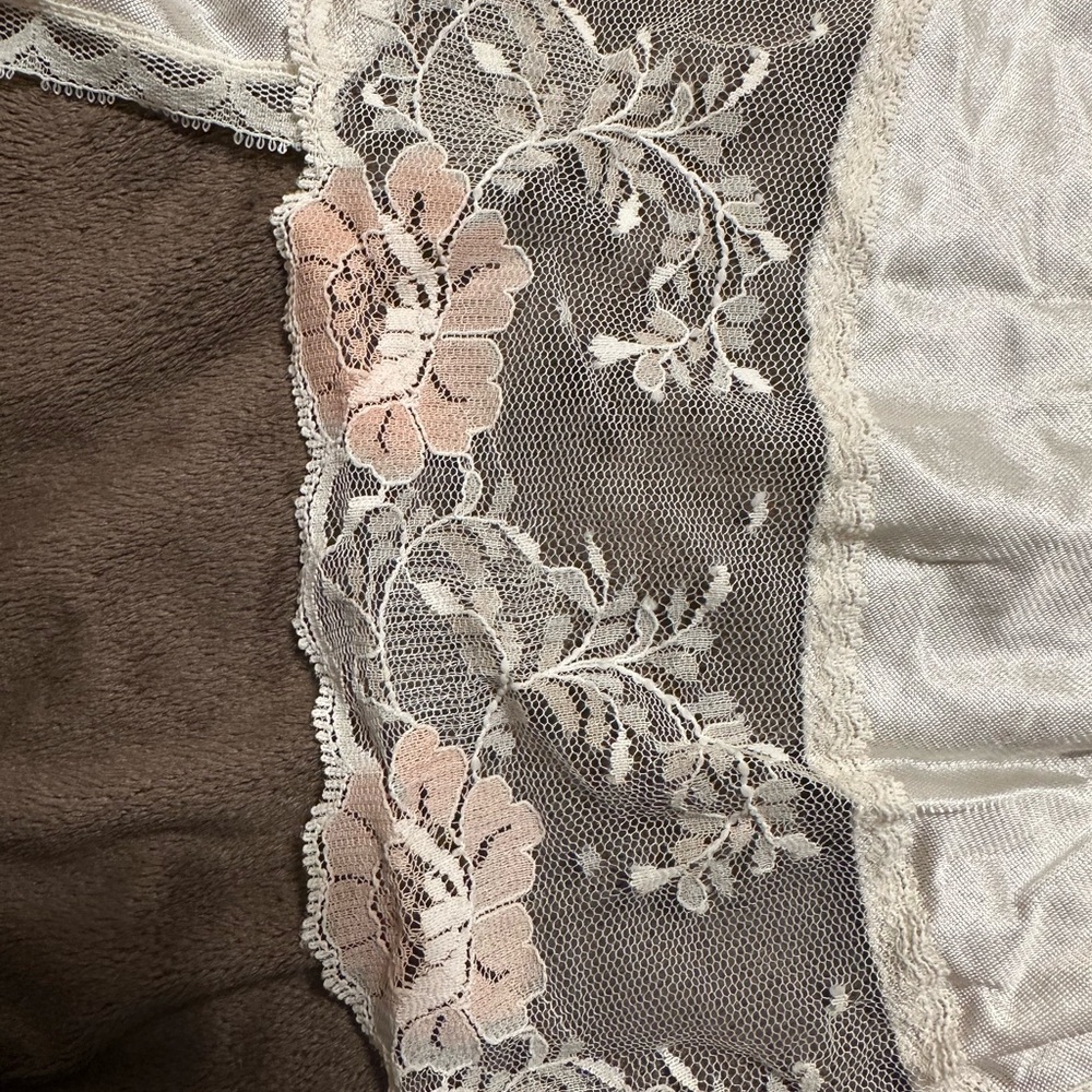 Rare VTG 70s Sans Souci Ivory Satin Lace Chemise & Robe Set 34/M Bridal - Picture 12 of 16